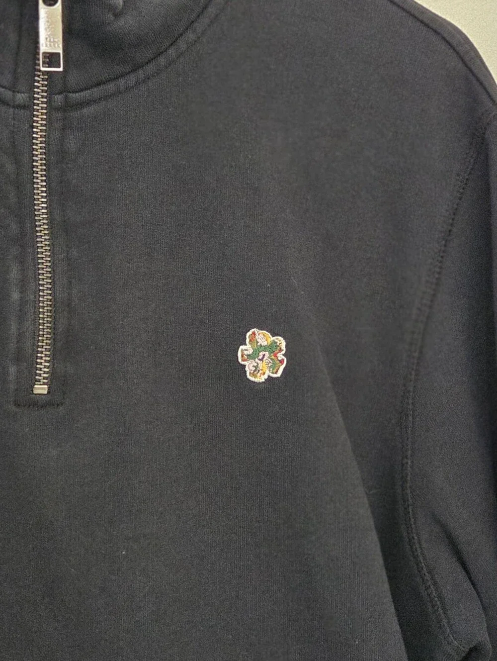 Ted Baker London Mens Black Kilburn Cotton Half Zip Embroidered Flower Sweater